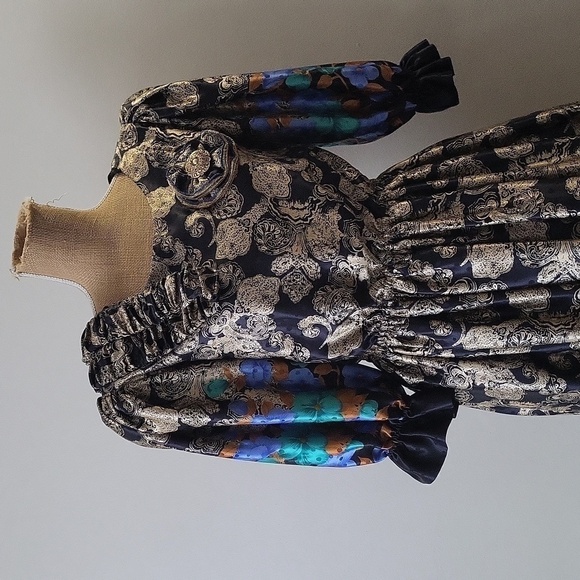 💥host pick❤️VINTAGE 80S VIBE  Satin Abstract floral customade Maxi dress - Picture 3 of 16